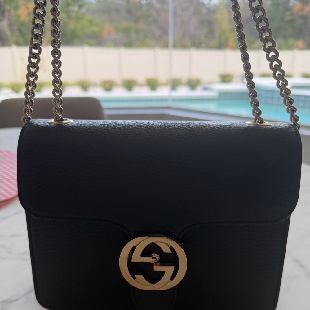Gucci Black Crossbody Bag with Gold Chain